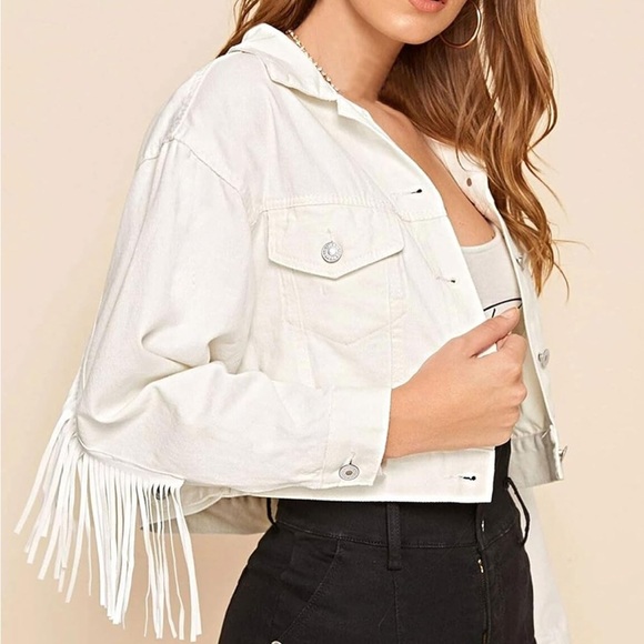 🤍 White fringe Jean jacket size:M - Picture 2 of 7